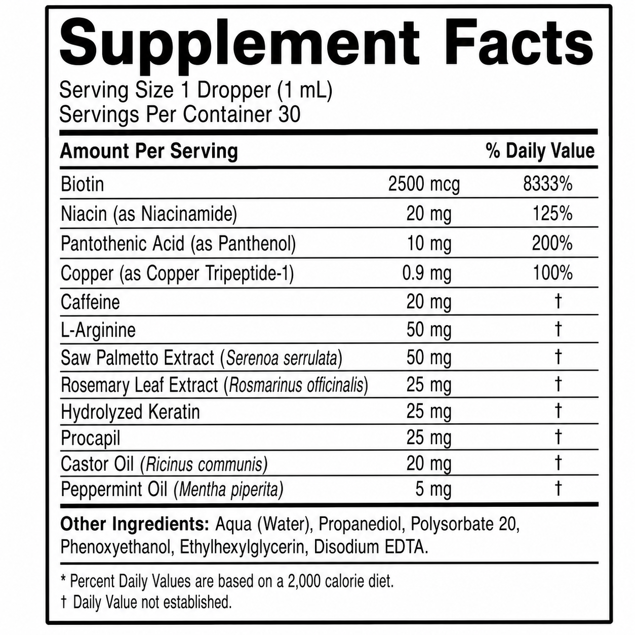 Nutra Hair Growth Serum — Supplement Facts